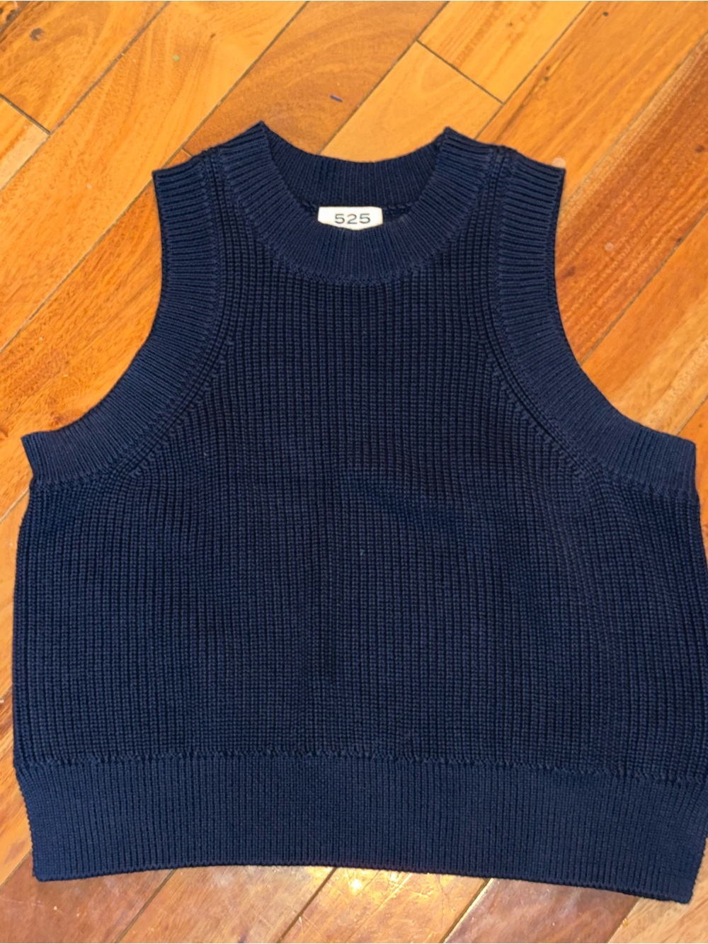 525 America Navy Ribbed Knit Sleeveless Crewneck Sweater